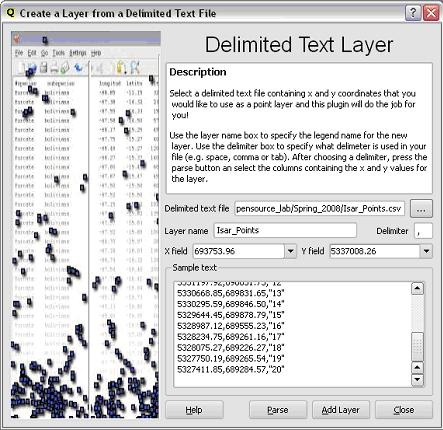 screenshot of Delimited Text Layer window